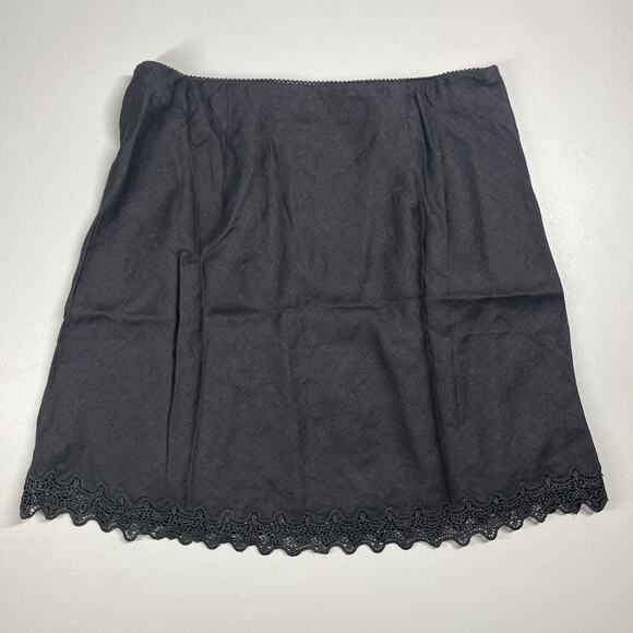 J Crew Gwen Lace Trim Slip Skirt in Linen Womens Small Black Mini Pull On - Picture 2 of 8